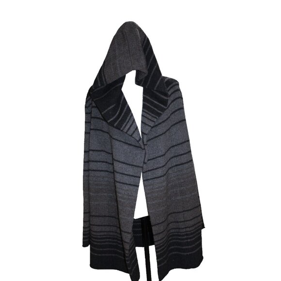 VINCE Gray striped hooded open front cardigan sweater Alapca Wool Cashmere Small - Picture 3 of 7